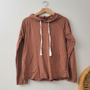 Kenneth Cole New York Orange White Striped Hoodie Top L